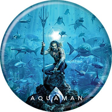 AQUAMAN Pinback Button Badge - Movie Poster DC Comics - Round 1.25" Button - Jason Momoa