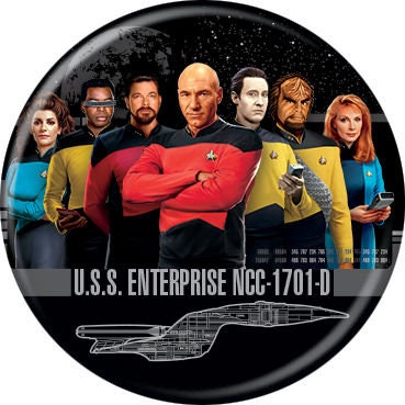 STAR TREK Pinback Button Badge - Next Generation Cast Render - Classic Tv - Round 1.25" Button