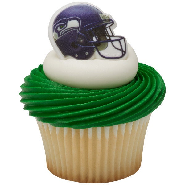 12 SEATTLE SEAHAWKS Cupcake Rings NFL Cake Toppers for Birthday Party Decoration Craft Supply