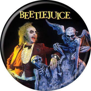 BEETLEJUICE Pinback Button Badge - Beetlejuice With Tombstone - Classic Movie Michael Keaton - Round 1.25" Button Craft Supply