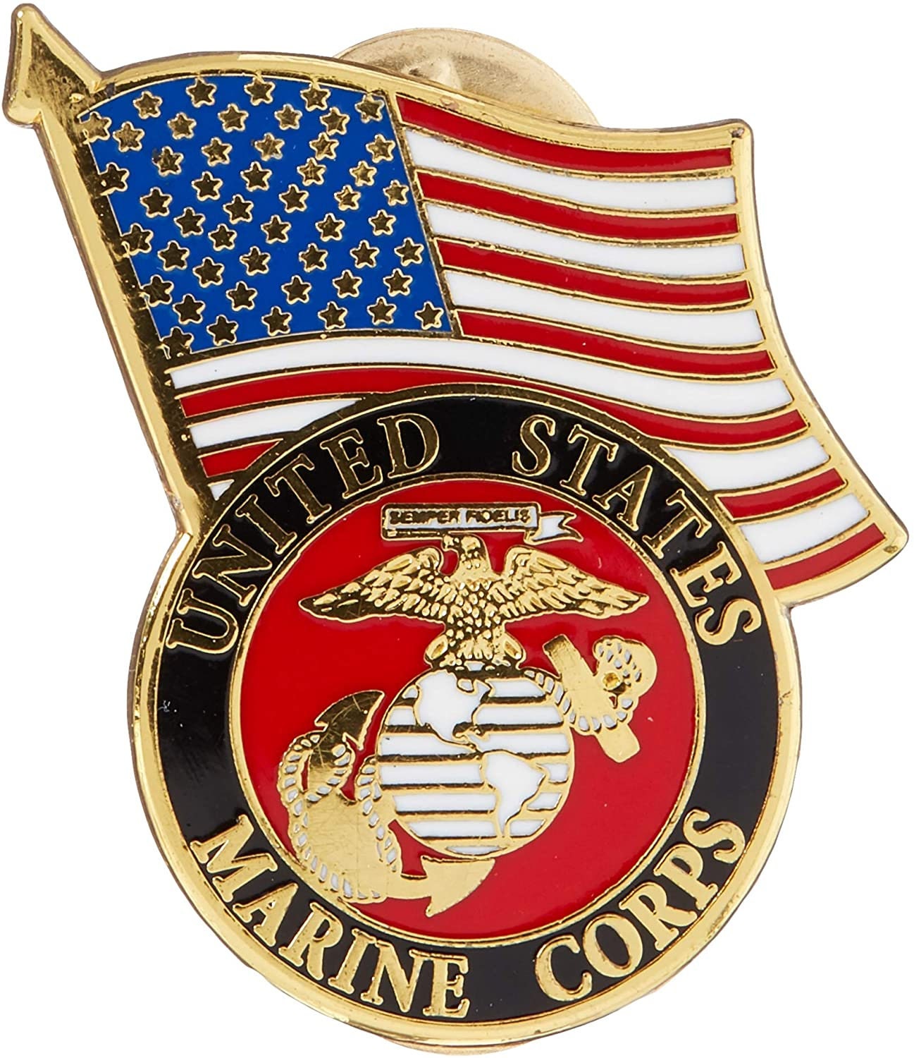 US MARINE CORPS Logo With American Flag Military Lapel Pin - Enamel Pin for Backpack Tie Shirt Trading Button Pinback