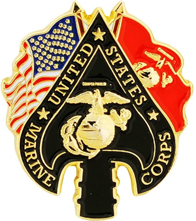 US MARINE CORPS Spade & Flags Usmc Military Lapel Pin - Enamel Pin for Backpack Tie Shirt Trading Button Pinback