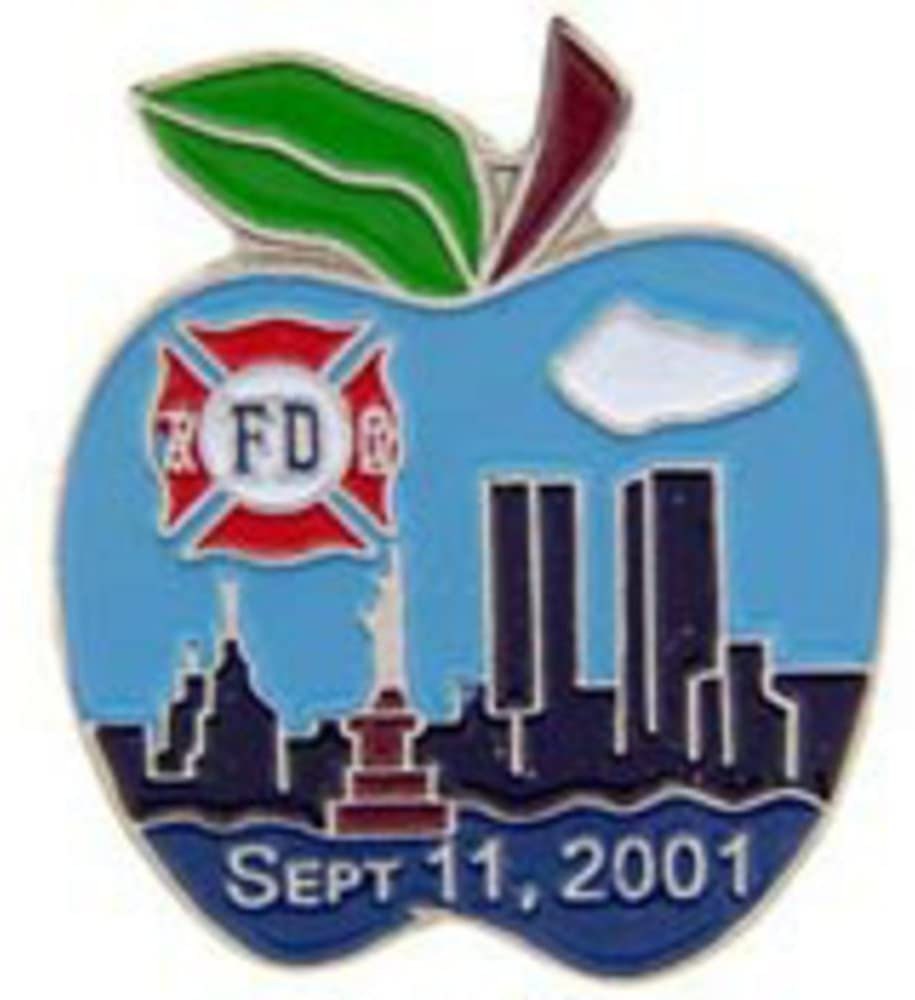 September 11 FDNY Apple Lapel Pin - 9-11 Commemorative New York Fire Dept - Enamel Pin for Backpack Tie Shirt Trading Button Pinback