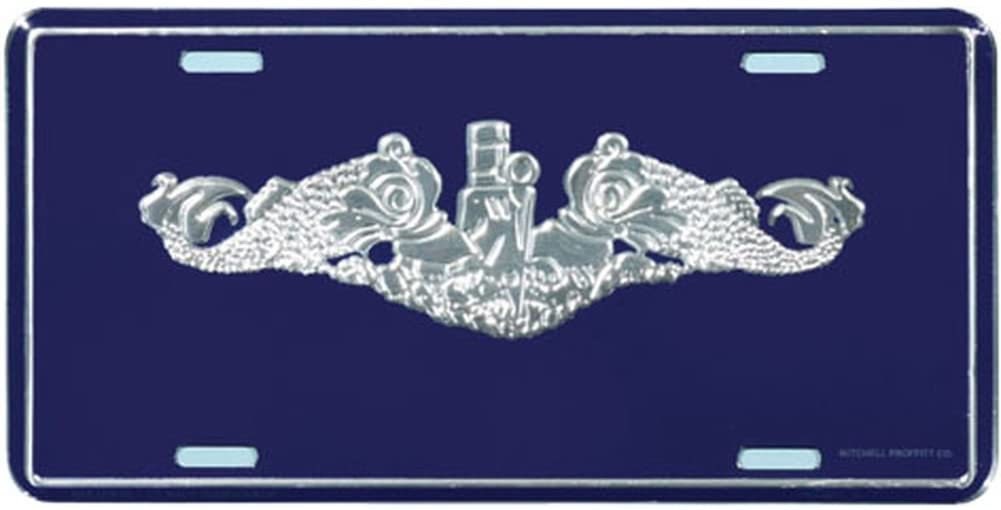 U.S. NAVY Submarine Dolphin Silver Metal License Plate - Military Vet Veteran - USN United States Navy Submarine Dolphin Silver Craft Supply