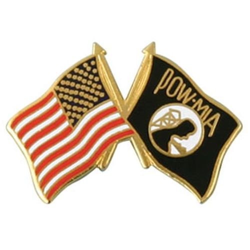 POW MIA Crossed Flags Lapel Pin - American Flag United States Military Enamel Pin for Backpack Tie Shirt Trading Button Pinback