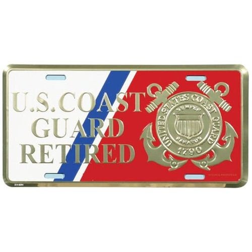 U.S. COAST GUARD Retired Metal License Plate - Military Vet Veteran - United States Coast Guard Retired