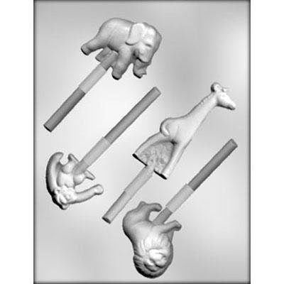 ZOO ANIMALS Sucker Chocolate Candy Mold -- Elephant Monkey Giraffe Lion Soap Zoo Safari Jungle