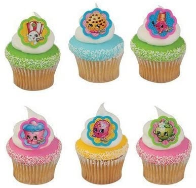 12 SHOPKINS Cupcake Rings - I Love Shopkins Cake Toppers for Birthday Party Decoration Craft Supply