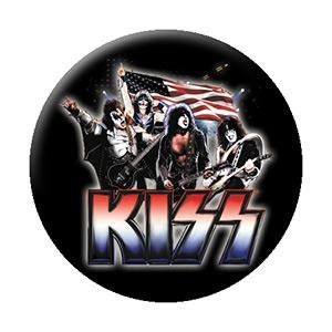 KISS Band American Flag Pinback Button Badge - Rock Band Logo - Round 1.25" Button
