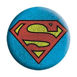 SUPERMAN Logo on Glitter Pinback Button Badge - DC Comics - Round 1.25" Button