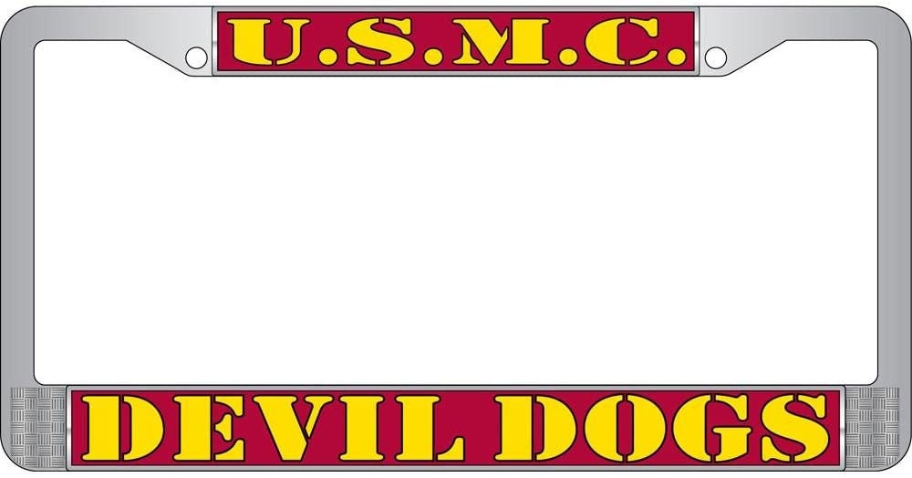 U.S.M.C. MARINES DEVIL DOGS Metal License Plate Frame - United States Marine Corps Veteran Usmc