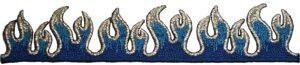 FLAMES Blue Silver Strip Patch - Embroidered Patch Applique - Blue Fire Flames