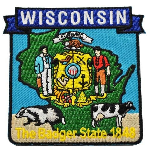 WISCONSIN State Map Embroidered Patch Applique - USA United States of America Patch