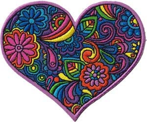 Love Paisley Heart Patch - Embroidered Patch Applique Love