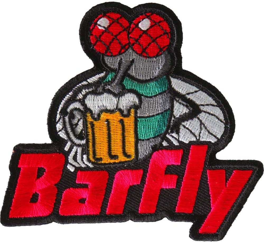 BARFLY Drinking Beer Patch - Fly Red Eyes Bar Embroidered Patch