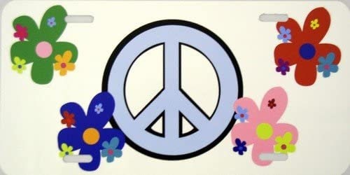 PEACE SIGN With Flowers Metal License Plate Sign Novelty Vanity