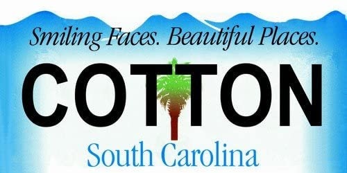 COTTON South Carolina State Background Metal License Plate Sign Novelty Vanity Craft Supply