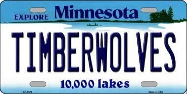 TIMBERWOLVES Minnesota State Background Metal License Plate Sign Novelty Vanity Basketball