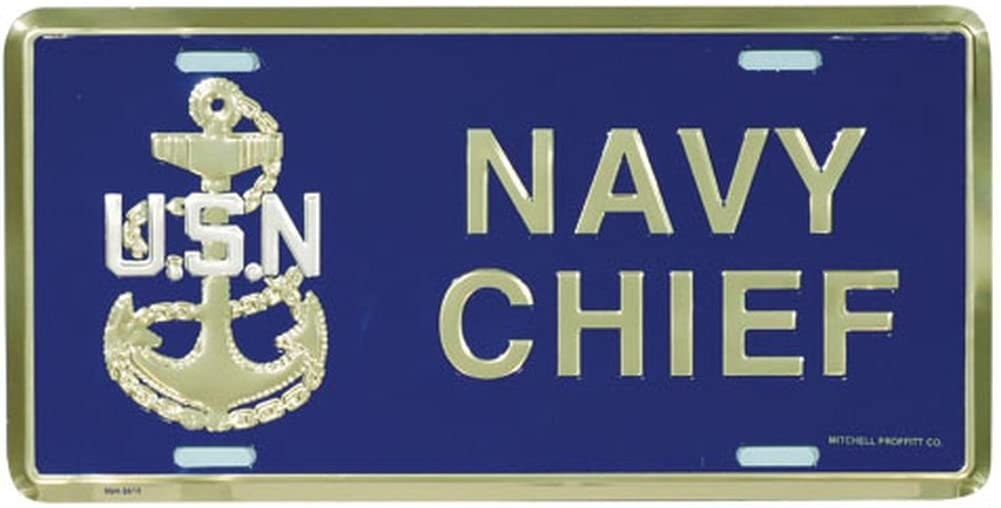 U.S. NAVY CHIEF Metal License Plate - Military Vet Veteran - USN United States Navy E-7 Chief