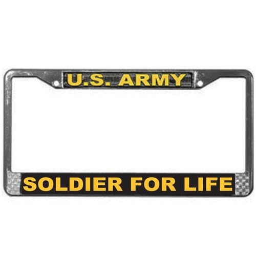 U.S. ARMY Soldier For Life Metal Chrome License Plate Frame United States Army Soldier For Life