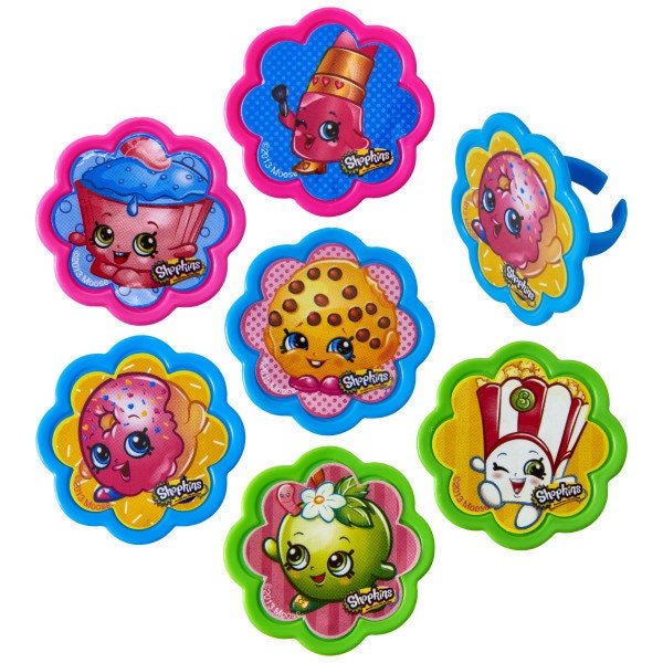 12 SHOPKINS Cupcake Rings - I Love Shopkins Cake Toppers for Birthday Party Decoration Craft Supply