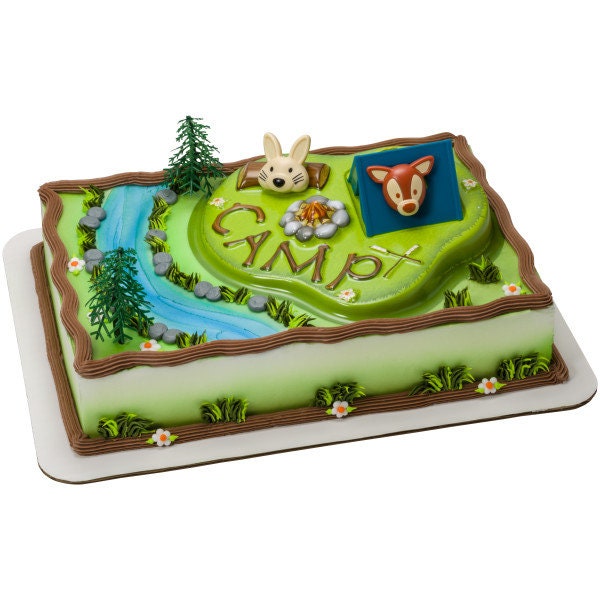 CAMPING Adventure Cake Topper Tent Campsite Deer Cake Decoration Decoset Birthday Craft Supply