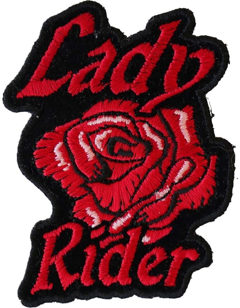 LADY RIDER Red Rose Patch - Embroidered Patch Appliqué Motorcycle Club Craft Supply