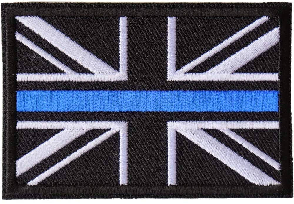 UK Thin Blue Line Flag Patch - Embroidered Patch Appliqué United Kingdom Law Enforcement Police