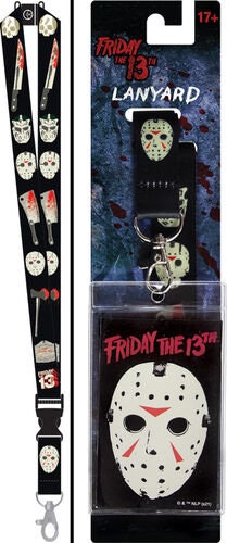 FRIDAY THE 13th Reversible Lanyard with Detachable Buckle and ID Holder - Jason Voorhees Mask Horror Movie Classic!