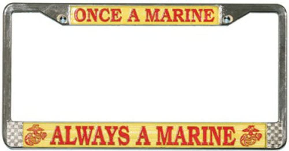 Once A Marine Always A Marine Chrome Metal License Plate Frame - U.S.M.C United States Marines