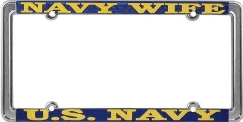 NAVY WIFE Thin Rim Metal Chrome License Plate Frame United States U.S. Navy USN