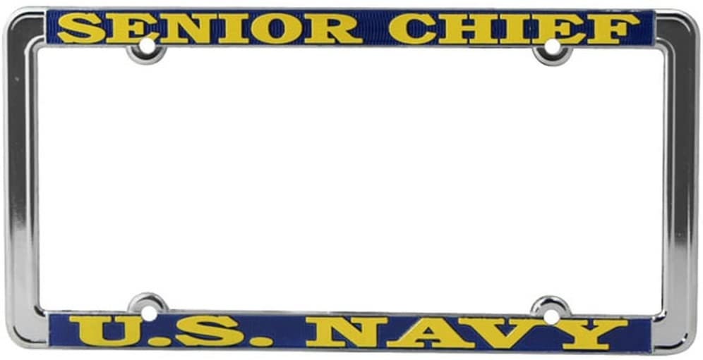 SENIOR CHIEF Navy Thin Rim Metal Chrome License Plate Frame United States U.S. Navy USN