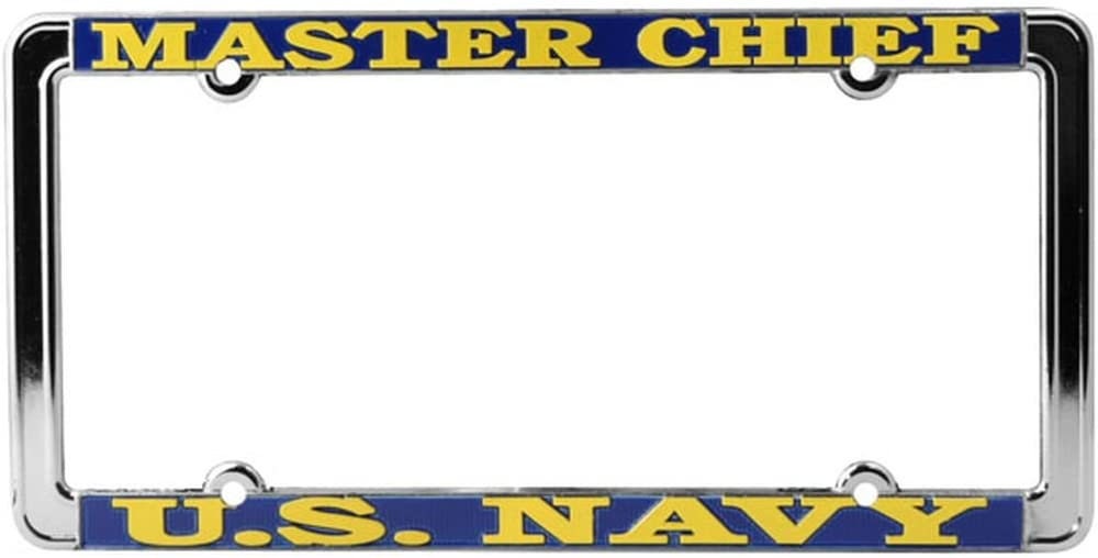 MASTER CHIEF Navy Thin Rim Metal Chrome License Plate Frame United States U.S. Navy USN Craft Supply