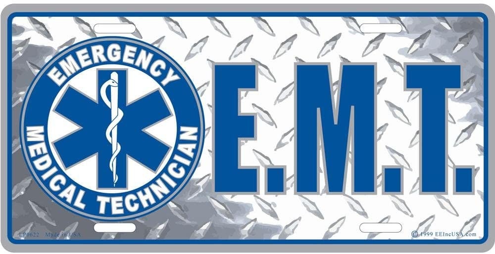 EMT Logo Metal License Plate - Firefighter Ems Emt First Responders Emergency Medical Technicians Craft Supply