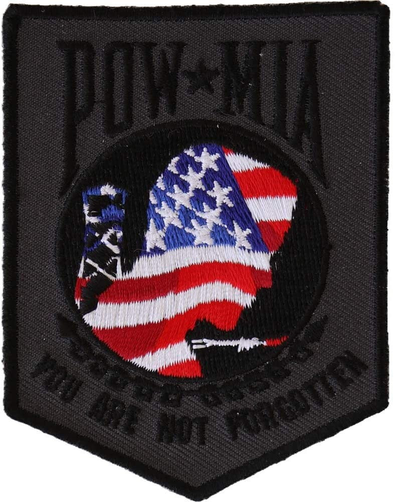 American Flag POW MIA Patch - Embroidered Iron on Patch - United States Military Prisoner of War Craft Supply