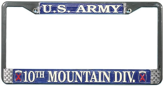 10th MOUNTAIN DIVISION Army Metal Chrome License Plate Frame U.S. Army United States Military