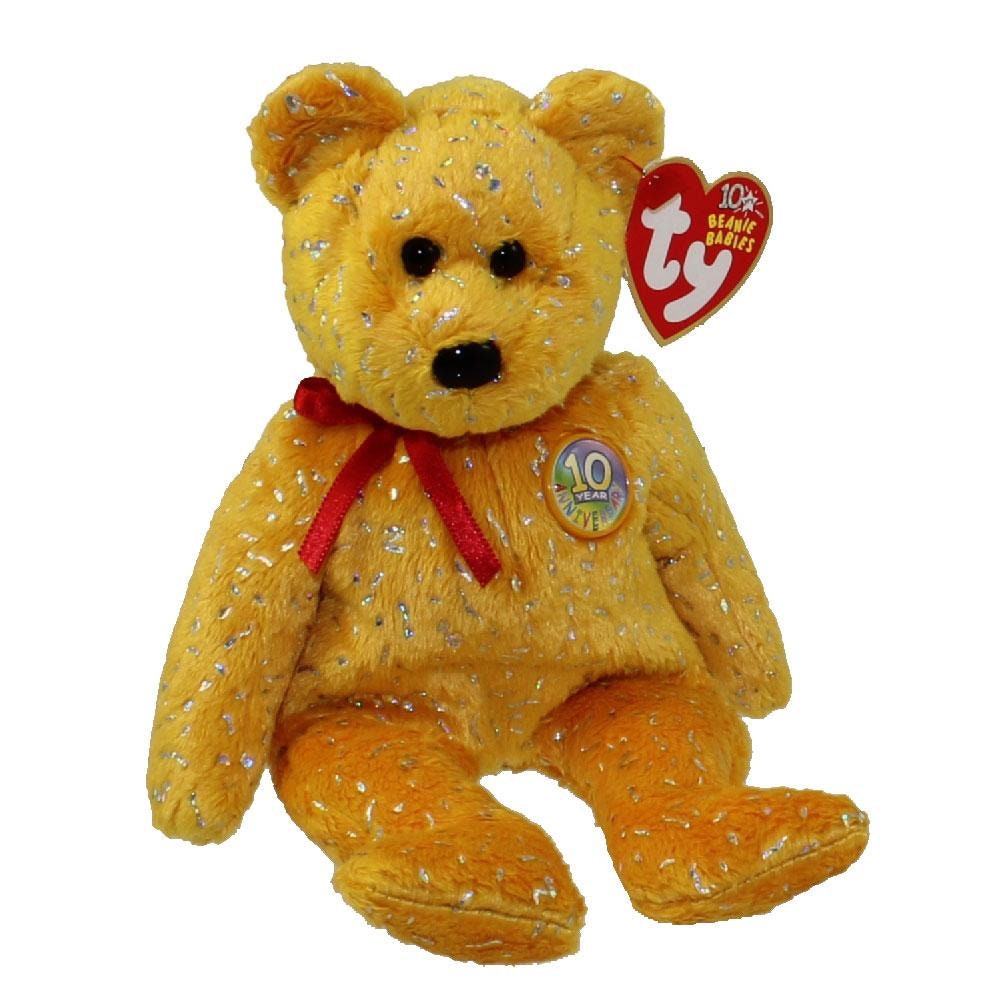 DECADES The Gold Bear Ty Beanie Baby Retired Beanbag Plush - New with Tags
