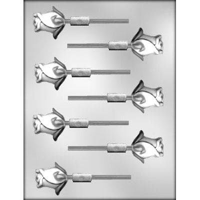 ROSEBUD Sucker Chocolate Candy Mold -- Rose Bud Valentines Stem