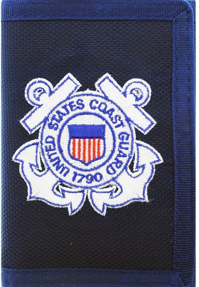 US Coast Guard Blue Embroidered Symbol Tri Fold Wallet - Velcro United States Coast Guard Wallet USCG