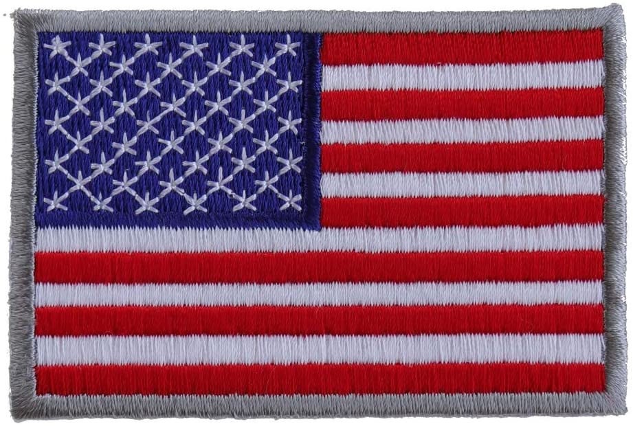 US Flag Silver Border Patch - Embroidered Iron on Patch - United States of America Flag