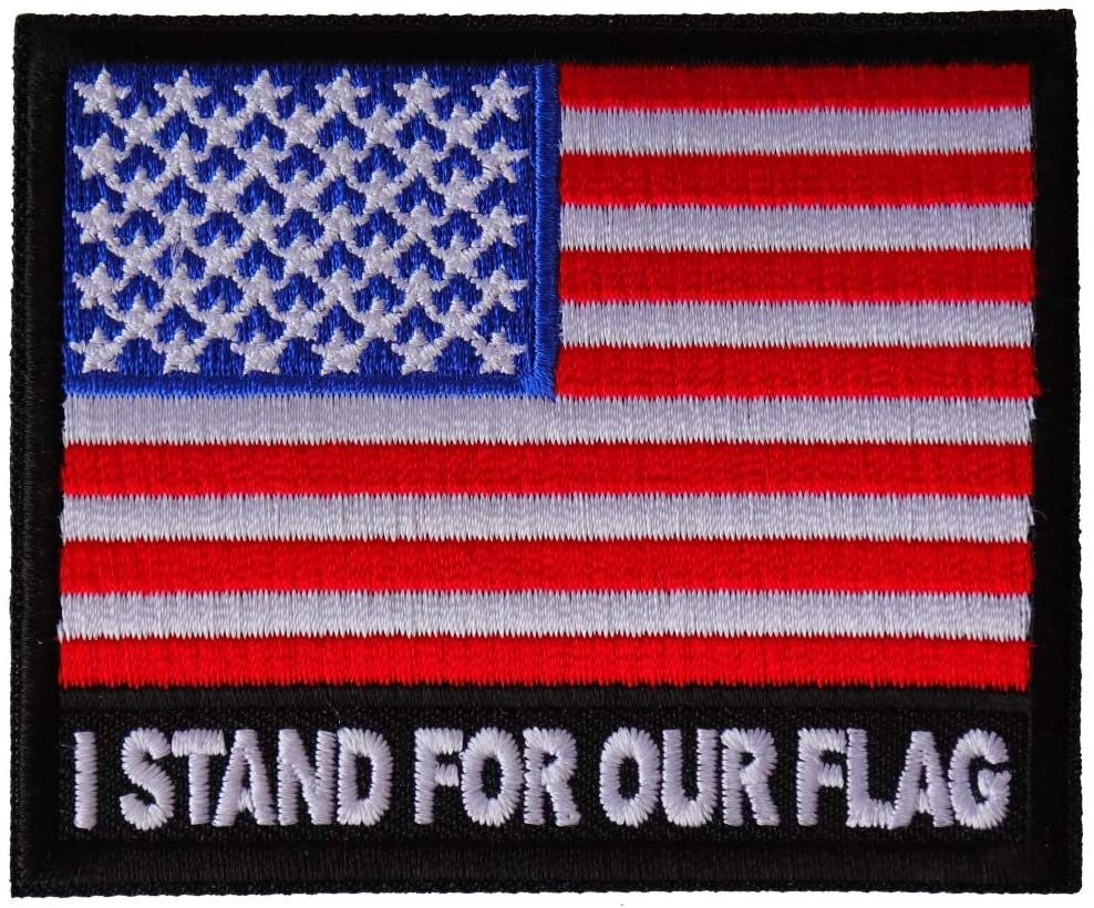 I Stand for Our Flag Patch - Embroidered Iron on Patch - United States of America Flag Military Veteran