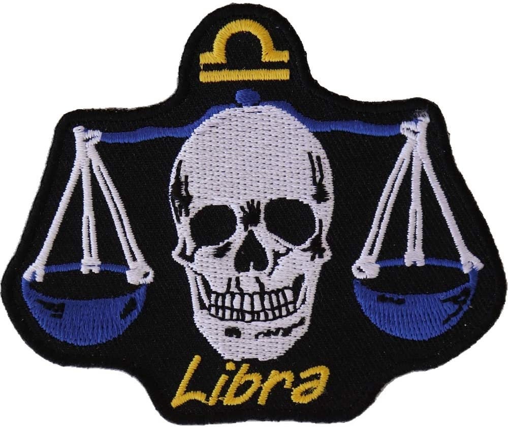 LIBRA Skull Zodiac Sign Patch - Embroidered Patch Appliqué Craft Supply
