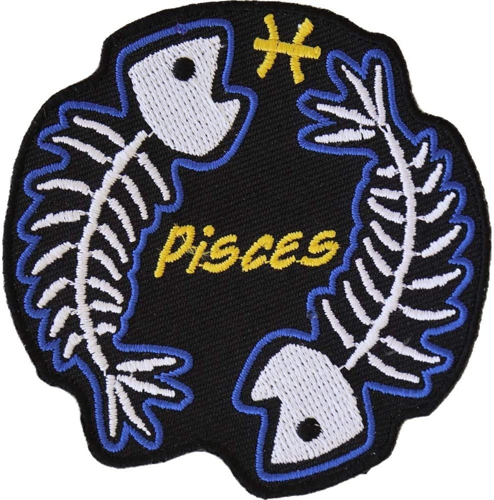 PISCES Skull Zodiac Sign Patch - Embroidered Patch Appliqué