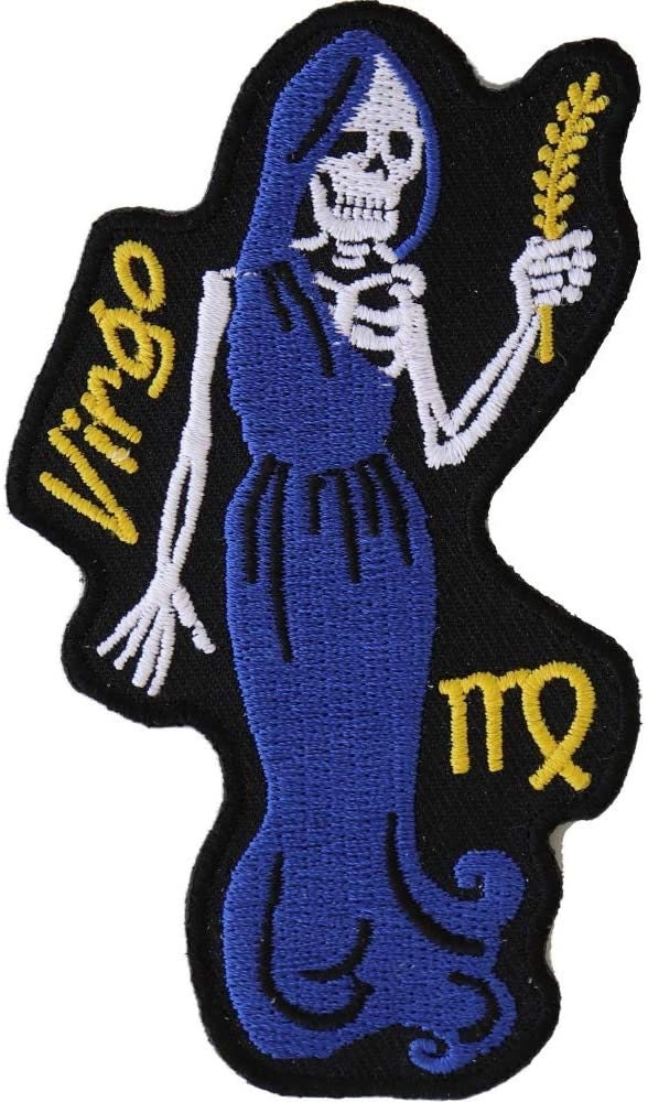 VIRGO Skull Zodiac Sign Patch - Embroidered Patch Appliqué Craft Supply