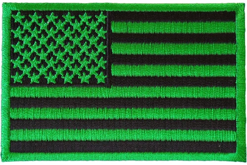 KELLY GREEN American Flag Patch - Biker Motorcycle Embroidered Patch