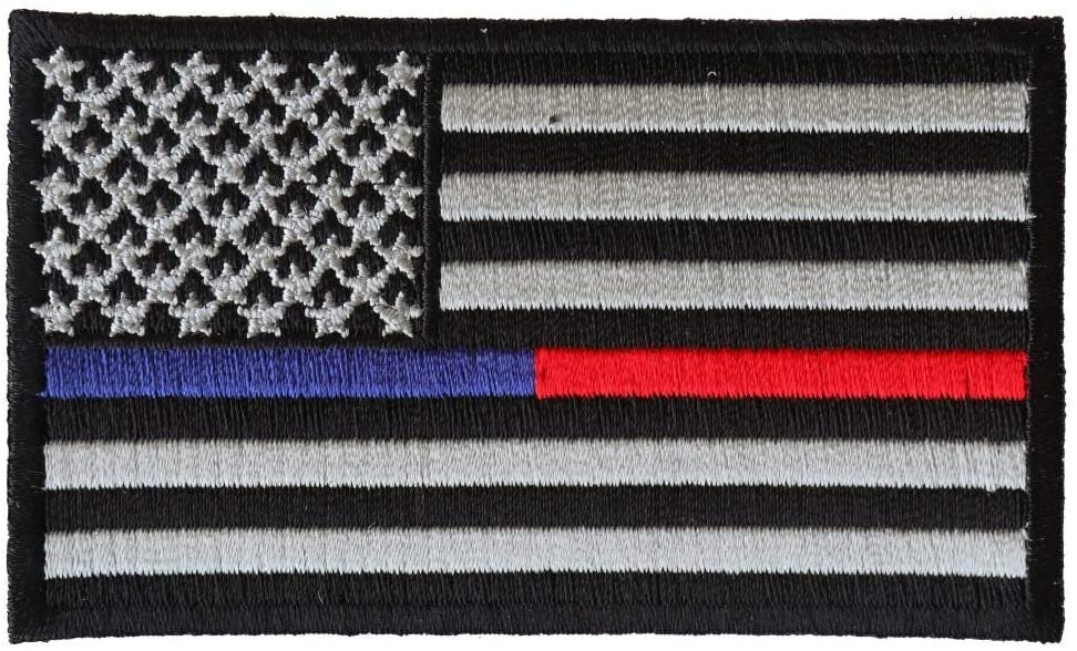Red and Blue Line Support American Flag Patch -Embroidered Iron on Patch - Police Fire Rescue