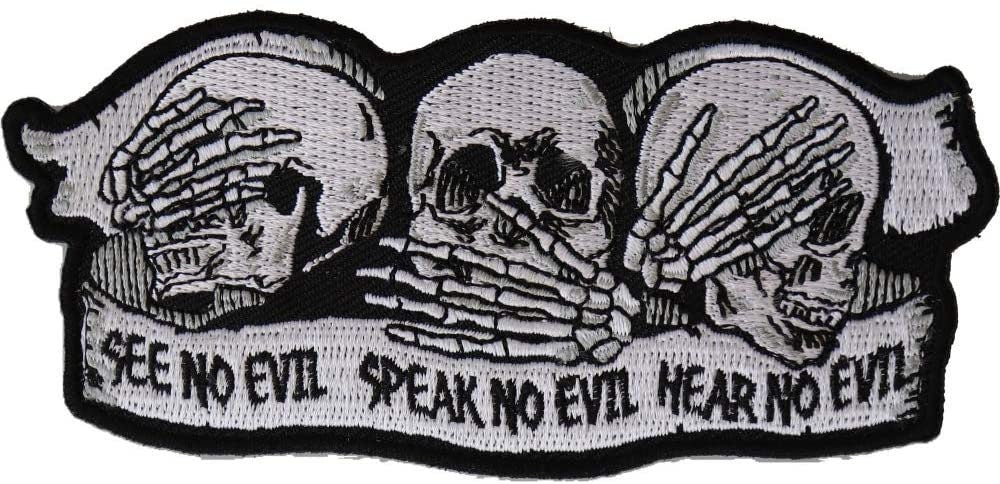 See No Evil Speak No Evil Hear No Evil Skull Patch - Embroidered Iron on Motorcycle Biker Patch