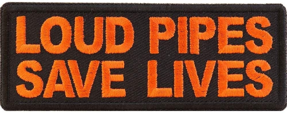 Loud Pipes Save Lives Orange Patch - Embroidered Iron on Patch - Motorcycle Biker Craft Supply
