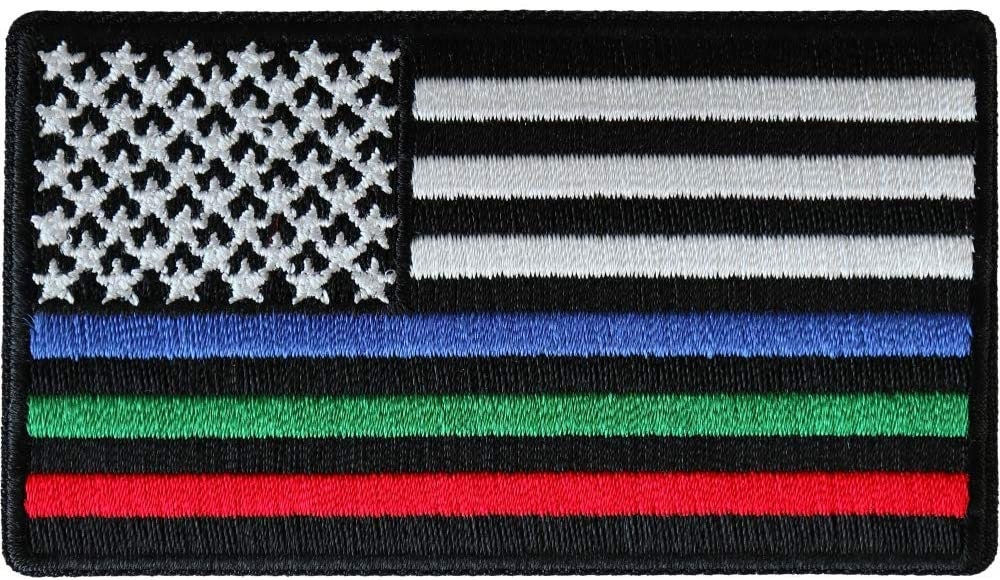 Blue Green and Red Striped American Flag Patch - Embroidered Iron on Patch - Police Fire Rescue Military Law Enforcement
