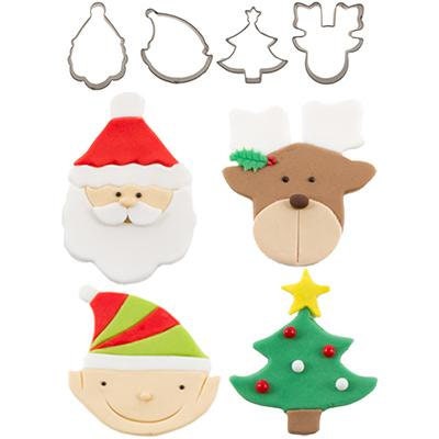 Cutie Cupcake CHRISTMAS Cutter Set - Elf, Tree, Reindeer, Santa -- For cakes, cupcakes, and cookies.  Fondant OR Gumpaste Christmas cookies